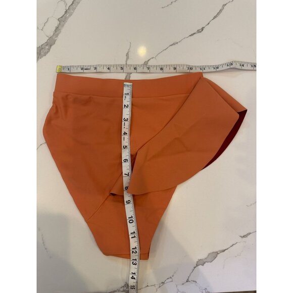 NWT Andrea‎ Iyamah Kiara High Rise Two-Tone Ruffle Bikini Bottom Peach/Deep Red - Picture 7 of 16